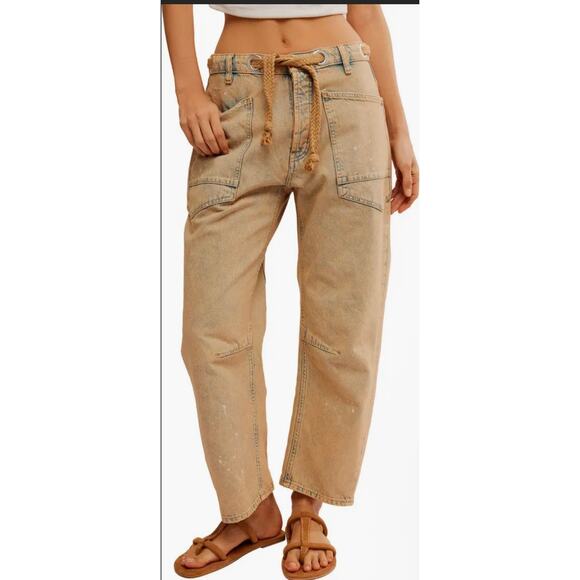 We The Free Moxie Low Slung Barrel Jeans | Size 25 | Pull-On Rope Waist | Distre - Picture 9 of 10